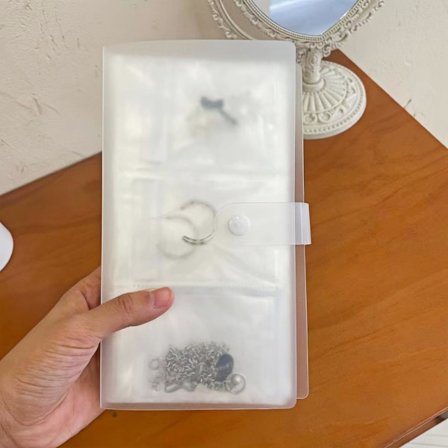 PVC gennemsigtig smykkeorganisator, støvtæt øreringe-, ring- og halskædeorganisator, hvid, 84 rum + 30 lommer