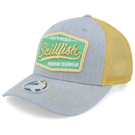 Skillfish - Grå trucker Keps - Premium Fishing 112fp Split Heather Grey/Amber Trucker @ Hatstore