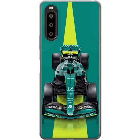 Yhteensopiva Puhelinkuori Sony Sony Xperia 10 II Aston Martinin Formula 1 -auto vihreässä kilpailumuotoilussa, jossa on moderni studiosentuntma