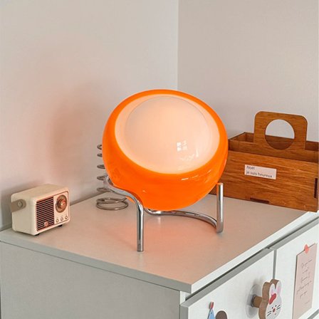 Nattbordlampe i Bauhaus-stil, Eyeball-lampe, Space Age Retro, soverom, glass, LED-skrivebordslampe