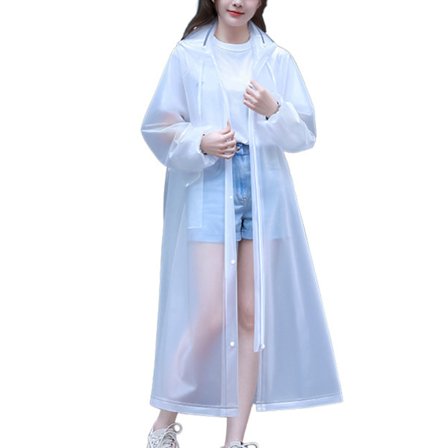 Regnponcho til voksne Hætte Snøre Lynlås Genanvendelig Vandtæt EVA Voksen Regnfrakke med Handsker Klar Hvid XL