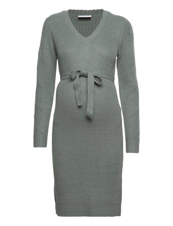 Mllina L/S Knit Abk Dress V. Knälång Klänning Grön Mamalicious