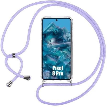 Crossbody-etui til Google Pixel 8 Pro - Anti-ridse blød silikonebeskyttelse + lilla skulderrem