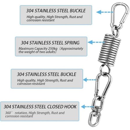 Hængekøjestol ophæng hængestol oscillerende fjeder oscillerende fjeder stål fjeder med 2 karabinhager 360 drejekrog til hængekøje hængende lounge