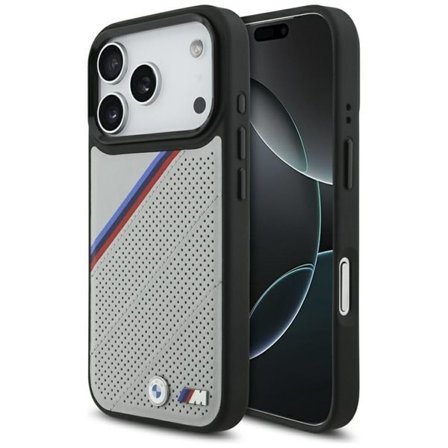 BMW M Tricolor MagSafe-fodral med metallogo för iPhone 17 Pro - Grå