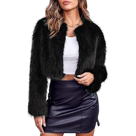 Damemode Korte Kunstpelsjakke Langærmet Åben Foran Kort Frakke