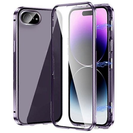 Til iPhone 16e Cover Magnetisk Adsorption Dobbeltsidet Hærdet Glas+Metal Telefon Cover med Spænde