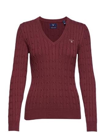Stretch Cotton Cable V-Neck Villapaita Punainen GANT