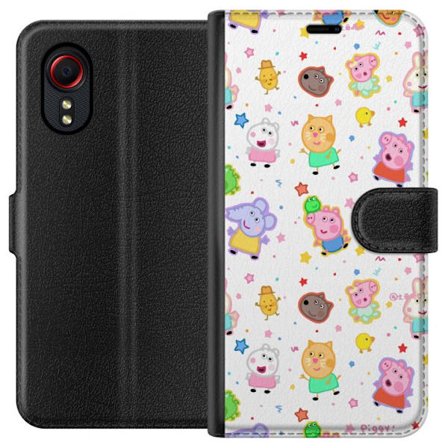 Yhteensopiva Lompakkokotelo Samsung Galaxy Xcover 5 Värikkäät piirretyt eläinhahmot leikkisässä tyylissä tähtien ja pisteiden kera vaalealla taustalla
