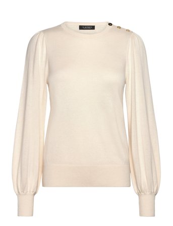 Button-Trim Puff-Sleeve Sweater Cream Lauren Ralph Lauren