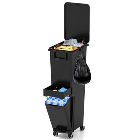 COSTWAY Køkken Affaldsbeholder 30 L Sortering - 3 Bakker - Centralt Skuffe til Opbevaring af Sorte Affaldsposer