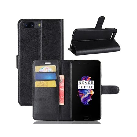 OnePlus 5 Enfärgat skinn fodral - Svart