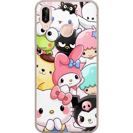 Yhteensopiva Puhelinkuori Huawei P20 lite Tiheä kuvio suloisia hahmoja, joilla on suuret silmät eri väreissä ja ilmeissä LABUBU-tekstillä