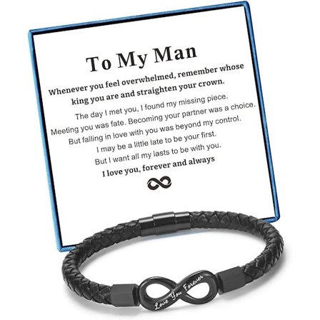 Til min mand Armbånd til kæreste mand Mænds Infinity Læderarmbånd Valentinsdag Fødselsdag Fars dag Julegaver til ham