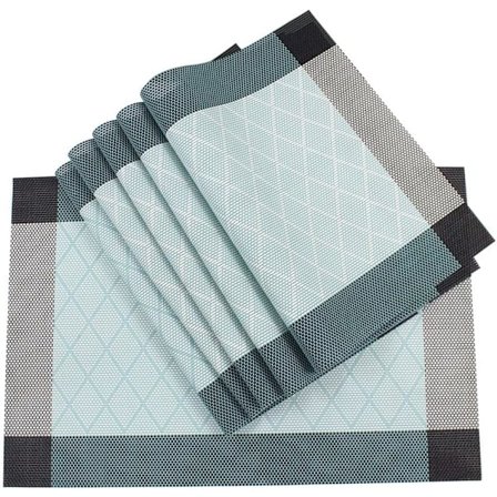 Placemattor, bordsunderlägg, halkfria tvättbara kaffemattor, värmebeständiga köksunderlägg för matbord, set om 6, blå