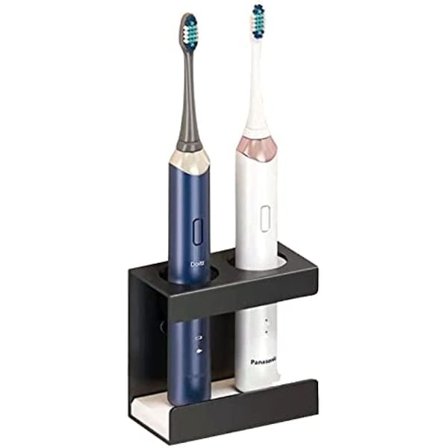 Tandborsthållare i aluminium, elektrisk tandborsthållare, elektrisk tandborste utan borrning, svart, 2 hål