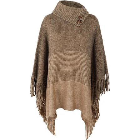 Dame poncho sjal skjerf oversized vinter skjerf strikket poncho genser varm(Khaki)