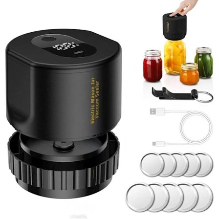 Lollanda Elektrisk vakuumforsegler til Mason-glas, Mason Jar Vakuumforsegler Kit til brede og standard mundglas, til madopbevaring og gæring