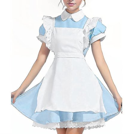 Kvinnor Alice i Underlandet Dräkt Cosplay Kostym Maid Dress Fairytale Dress Up With Headwear Outfits Set Presenter