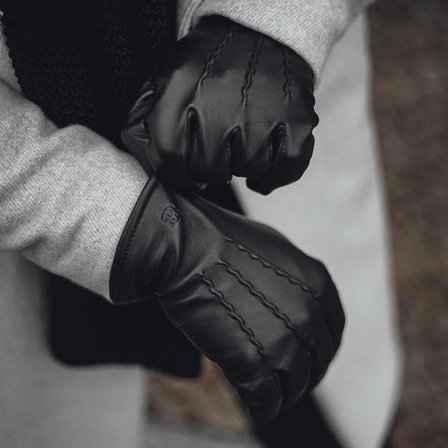 Gants au poignet en cuir de mouton noirs pour écran tactile pour hommes - Gants pour l'hiver