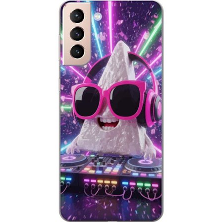 Kompatibelt Mobildeksel til Samsung Galaxy S21 Søt DJ-figur trekant neonlys fest kawaii EDM-musikk kul 3D-karakter fargerik rave festival vibe moro d