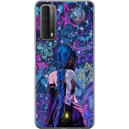 Yhteensopiva Puhelinkuori Huawei Huawei P smart 2021 Värikäs graffitipiirros, jossa on sinisellä hiuksilla varustettu hahmo kaupunkimaisessa neon-t