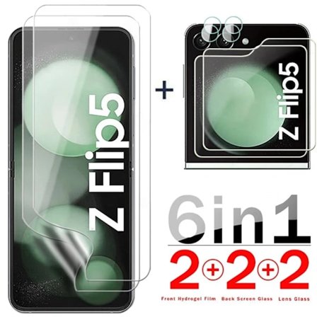6-i-1 Hydrogel Film kompatibel med Samsung Galaxy Z Flip 7 6 5 Bakre kameralins Glas Främre skärmskydd kompatibel med Galaxy Z Flip 6 ZFlip7 Film