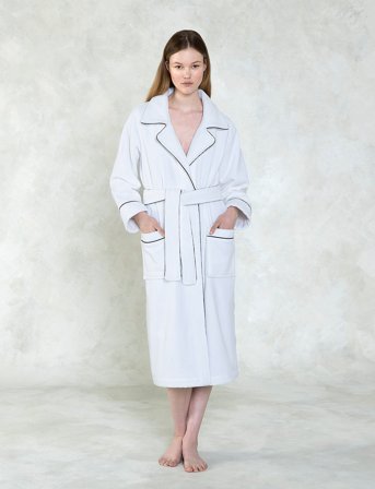 Ralph Lauren Home Piping Bath Robe - White - L