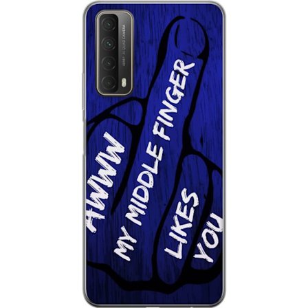 Kompatibelt Mobildeksel til Huawei P smart 2021 Mørk typografisk illustrasjon med hjerteform og budskap om vennskap mot dyp blå tretekstur