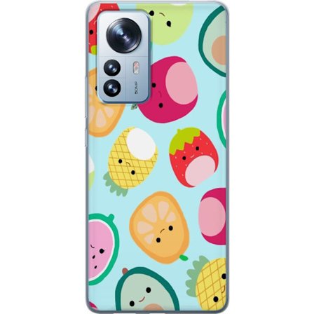 Kompatibelt Mobildeksel til Xiaomi 12 Pro Mønster av kawaii-frukter som jordbær sitron ananas og avocado på lyseblå bakgrunn