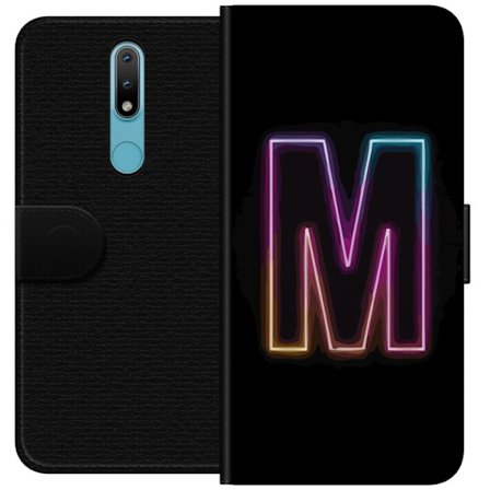 Yhteensopiva Lompakkokotelo Nokia Nokia 2.4 Neonkirjain M värinvaihtuva valotehoste mustaa taustaa vasten, moderni minimalistinen typografia vahvalla