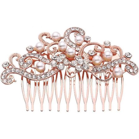 Brudeslør Hårkam til Bryllup Vintage Brudekam Hårtilbehør Hårpynt (Rosaguld) Guld