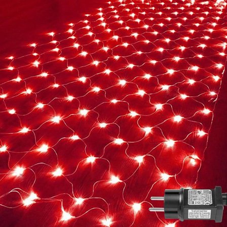 ROSNEK Lyskæde Net Jul, 3x2m 200 LEDs - Rød - 8 Måder, Vandtæt Energi, til Have Bus Bryllup Fest