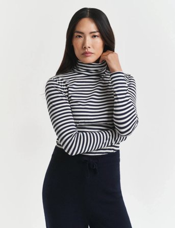 GANT Light Cotton Striped Ls Turtleneck - Navy - S