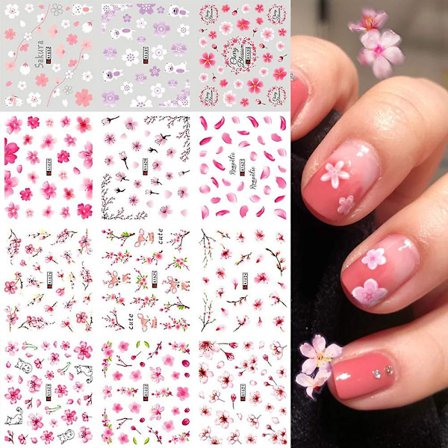 Sakura Negle Vann Klistremerker Klistremerker Rosa Kirsebærblomster Tre Med Blader Neglekunst Sliders Sommer For Neglekunst Dekorasjon Vannmerke 