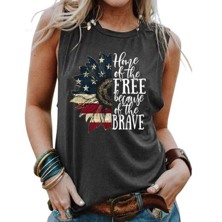 Ärmlös Camisole Flag Print Pullover För Damer