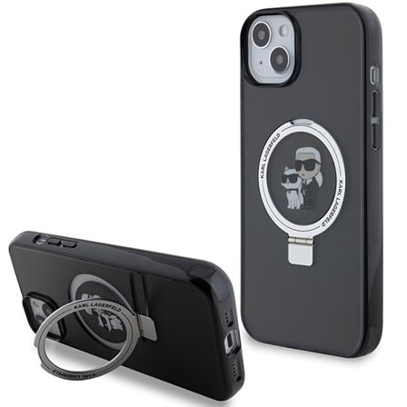 Karl Lagerfeld KLHMP15SHMRSKCK iPhone 15 6.1" Black Hard Case Ring Stand Karl & Choupette MagSafe