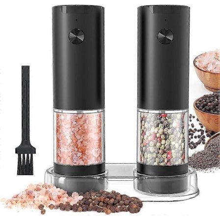 Elektrisk salt- og pepperkvern med oppbevaringsbase