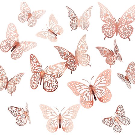 Perhoskakun koristeet 36 kpl Glitter 3D perhoset cupcake-koristeet ruusukulta ontto kakun koriste syntymäpäivä häät juhlat tarra koriste