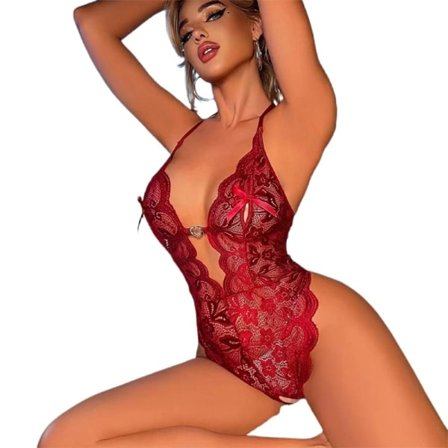 Sensuellt Blondert Åpent Lace Take-Off Body Undertøy Vinrød