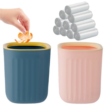 Kompakt Design Papperskorg För Bänkskivor Skrivbord, Randig Design Plastavfallskorg Med Tryckringar För Hemmakontor Kök Toalettbord