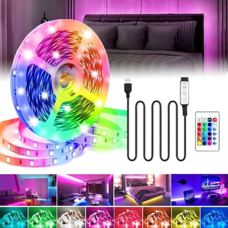 5m RGB LED lysstreng med fjernbetjening USB