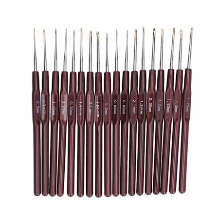 18 stk. hæklenål med behageligt greb i aluminium til strikning af sokker og tæpper