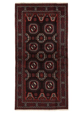 Belutsch Teppich 100X199 Schwarz/Dunkelrot Wolle, Persien