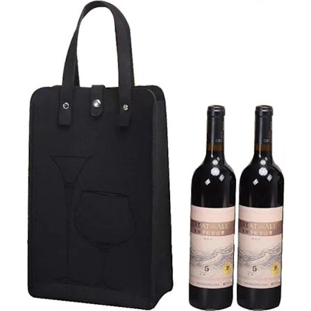 Vinflaskhållare, tjocka flaskhållarväskor, med flexibel avdelare 2 flaskor, avtagbar avdelare, återanvändbar tvättbar, vinpresentpåse (svart)