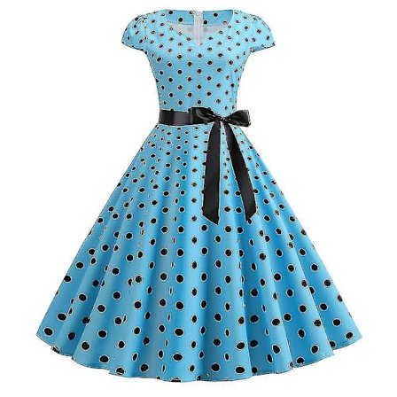 Kvinnors Polka Dot Hepburn Retro 50-tal 60-tal Rockabilly Festklänning Swing Midiklänning