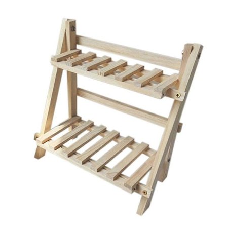 Dobbelt Lag Justerbar Træbogreol Papirvare Organizer Hylder Blomsterpotte Stativ Køkkenskab