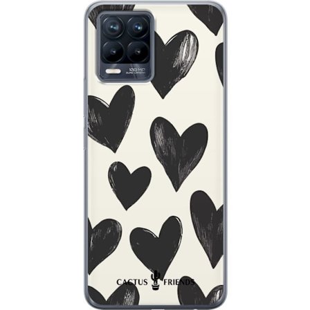 Kompatibelt Mobildeksel til Realme Realme 8 Cactus and Friends - Bold Black Love Pattern