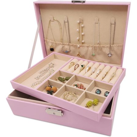 Smykkeorganizer til kvinder, 2-lags PU-læder smykkeæske, Rejse smykkeæske til piger Smykkeæske til øreringe, ringe, studs, armbånd