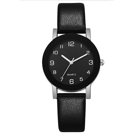 Klassisk digital svart urtavla klocka PU quartz klocka enkel avslappnad herr- och damklocka svart Dam svart_xx